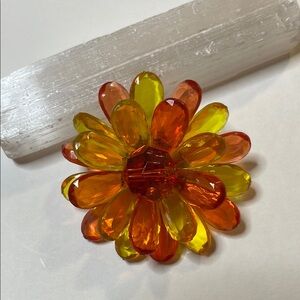 Vintage Orange Yellow Faceted Lucite Floral Brooch Pin 1950's